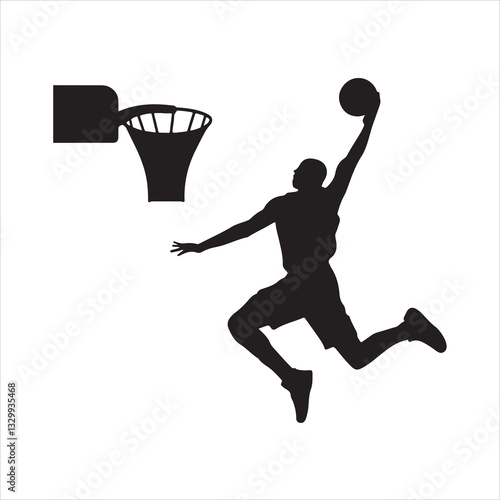 Basketball player performing a slam dunk silhouette
