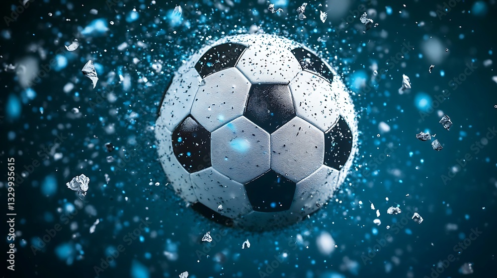 Naklejka premium Soccer ball breaking apart, abstract background, sport concept