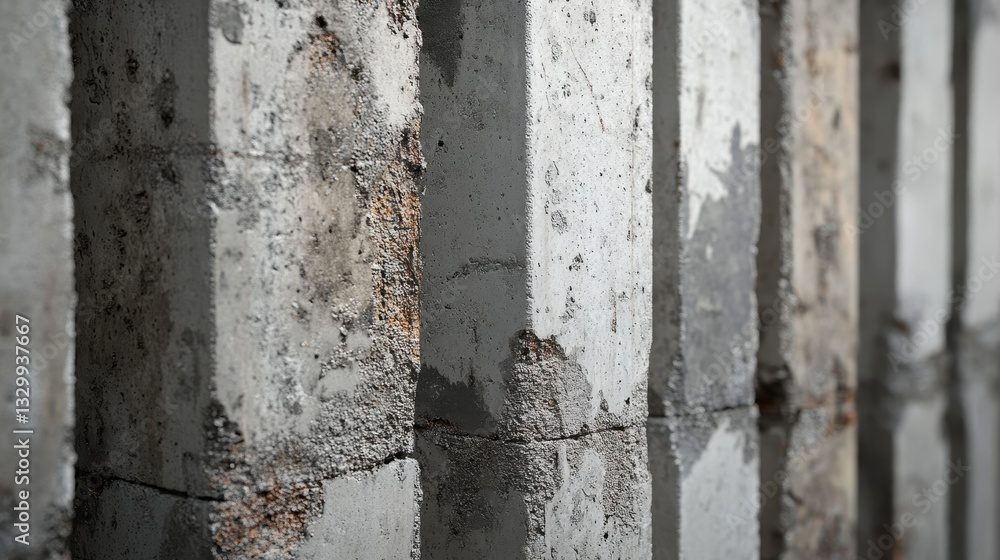 Close-up of weathered concrete wall with textured surface and visible imperfections. Close-up of weathered concrete wall with textured surface and visible imperfections.