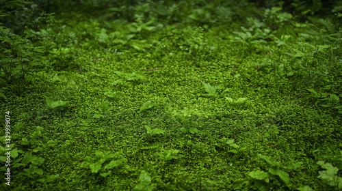 Lush green moss texture, detailed soft forest ground cover with rich organic structure, high-resolution natural pattern for backgrounds and designs
