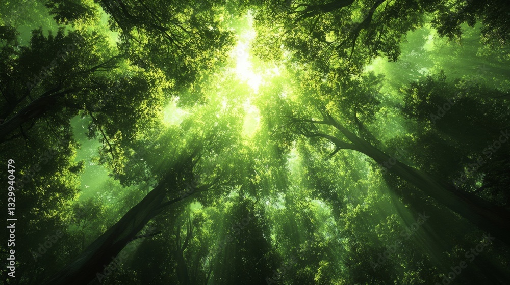 Obraz premium Sunlit Green Forest Canopy
