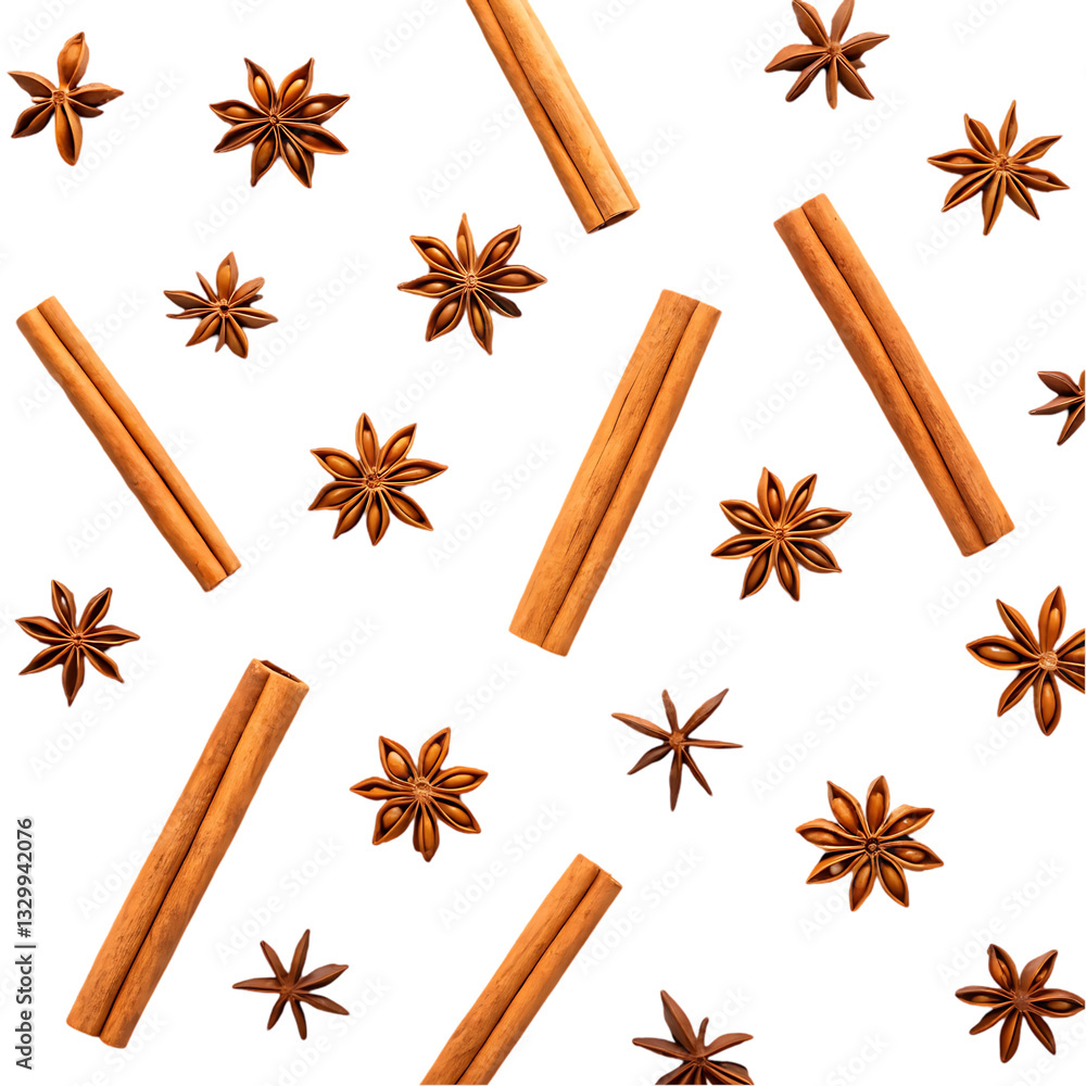Cinnamon sticks and star anise seamless pattern Cinnamon sticks and star anise seamless pattern