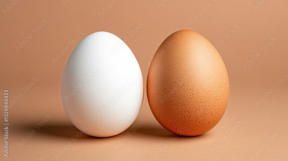 White and Brown Speckled Eggs on Tan Background White and Brown Speckled Eggs on Tan Background