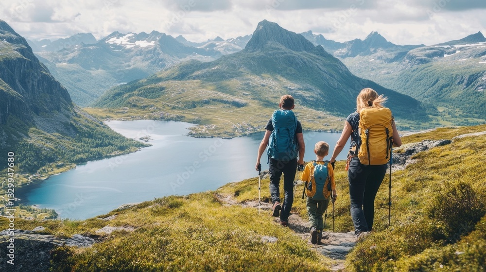 Obraz premium Family Adventure in Scenic Mountain Landscape