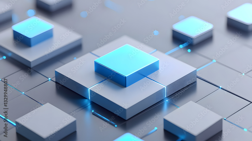 Obraz premium Abstract 3D Render of Interconnected Cubes Representing Network Technology and Data Flow