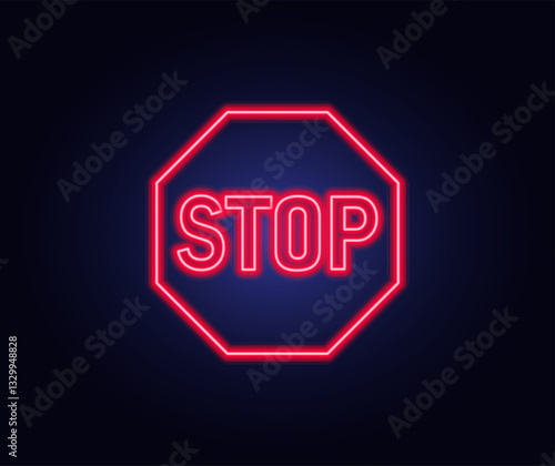 Vector stop icon, neon sign for decoration and design