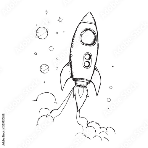 Rocket Launch into Space Coloring Outline