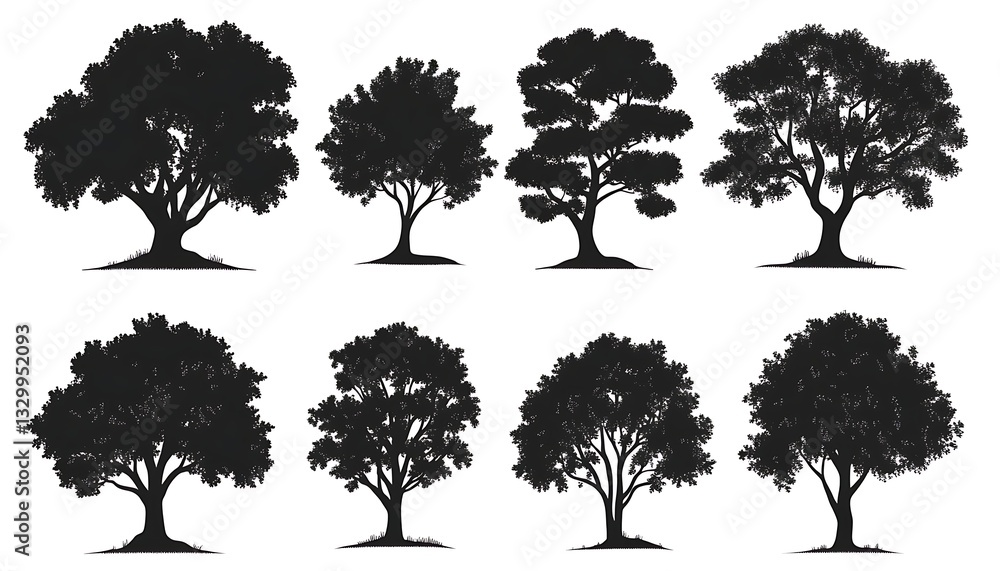 Fototapeta premium Trees silhouettes set on a white background for design