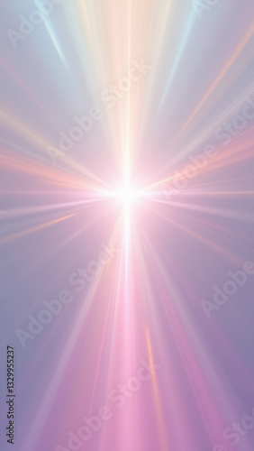 Radiant light beam graphic with a Christian cross at its core.