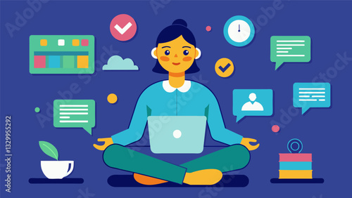 A virtual assistant that sends you friendly reminders to take breaks and offers suggestions for relaxation activities.. Vector illustration