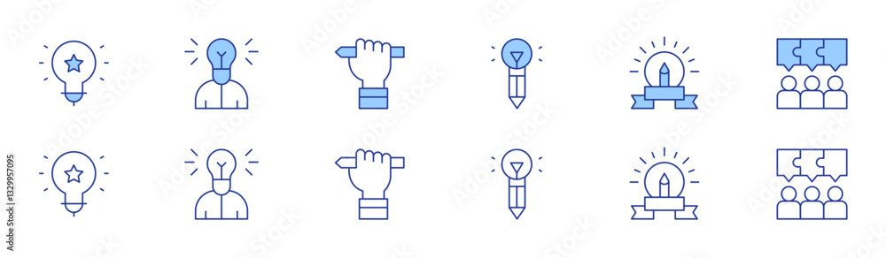Creativity icon set in two styles, Duotone and Thin Line style. Editable stroke. creative writing, creative, creativity, idea, lightbulb