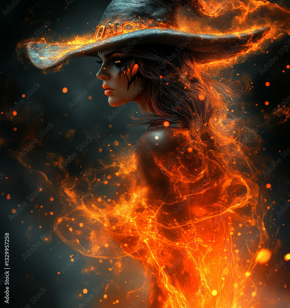 A terrible witch in a black hat on a black background. Halloween. Walpurgis night. A terrible witch in a black hat on a black background. Halloween. Walpurgis night.