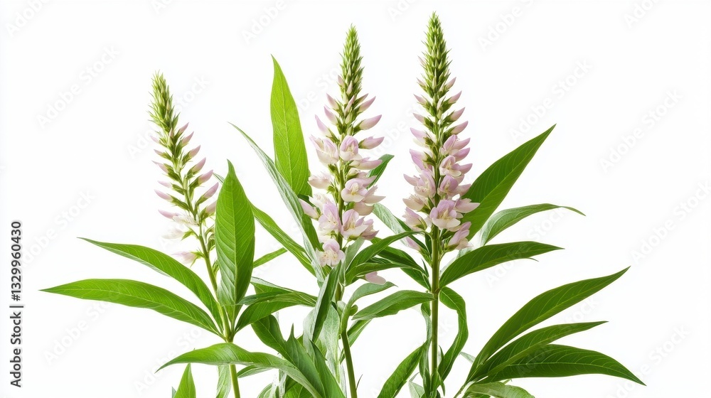 Fototapeta premium Delicate Pink Flowering Plant with Green Leaves
