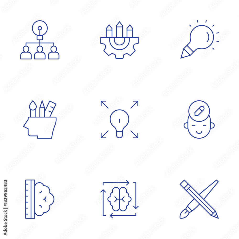 Creativity icons set. Thin Line style, editable stroke. brainstorming, idea, brain, creative, creativity, opportunity, coworking, art and design Creativity icons set. Thin Line style, editable stroke. brainstorming, idea, brain, creative, creativity, opportunity, coworking, art and design