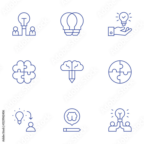 Creativity icons set. Thin Line style, editable stroke. blended learning, brainstorm, idea, knowledge, puzzle, intellectual property, solution