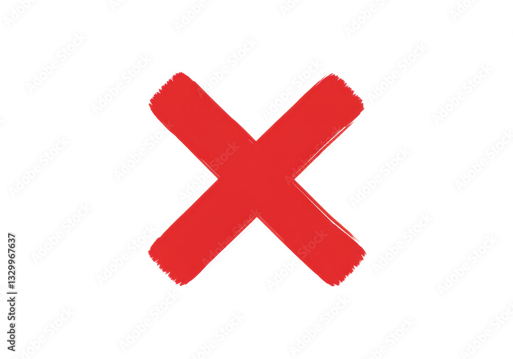 Obraz premium Striking rejection symbol with vibrant scarlet error mark and thick brushstrokes, created with minimalist graphic design on a white background