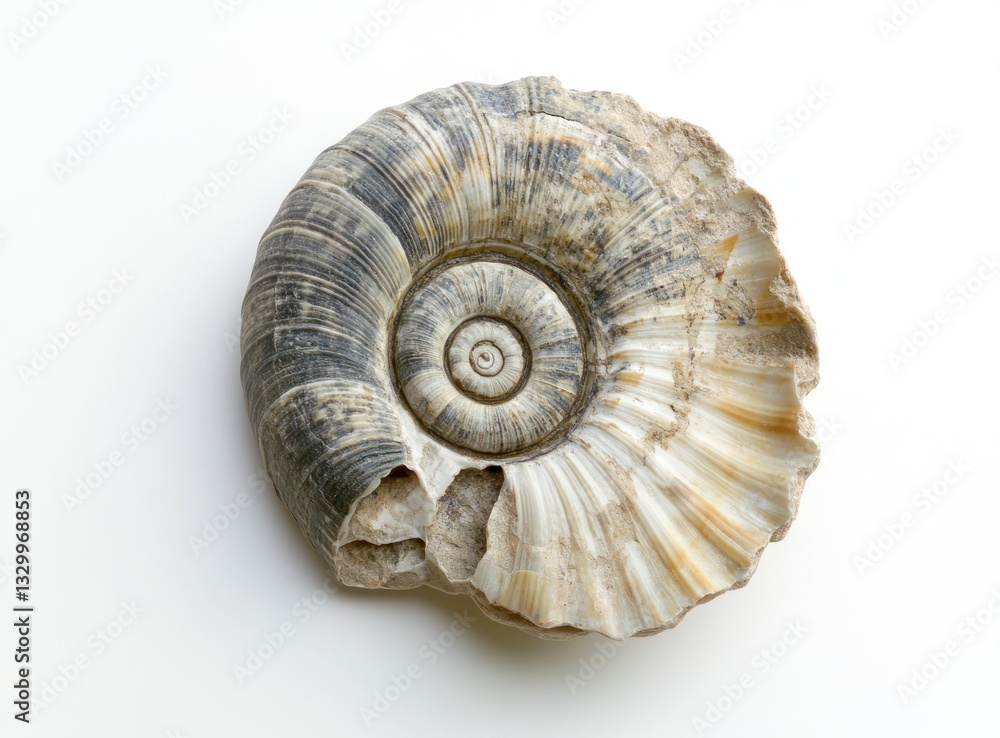 Fossil Ammonite Shell Close-up with Intricate Spiral Pattern and Texture Fossil Ammonite Shell Close-up with Intricate Spiral Pattern and Texture