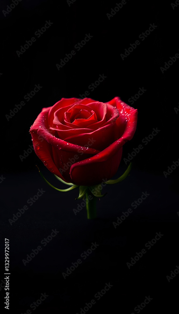 Fototapeta premium Single Red Rose on Black Velvet