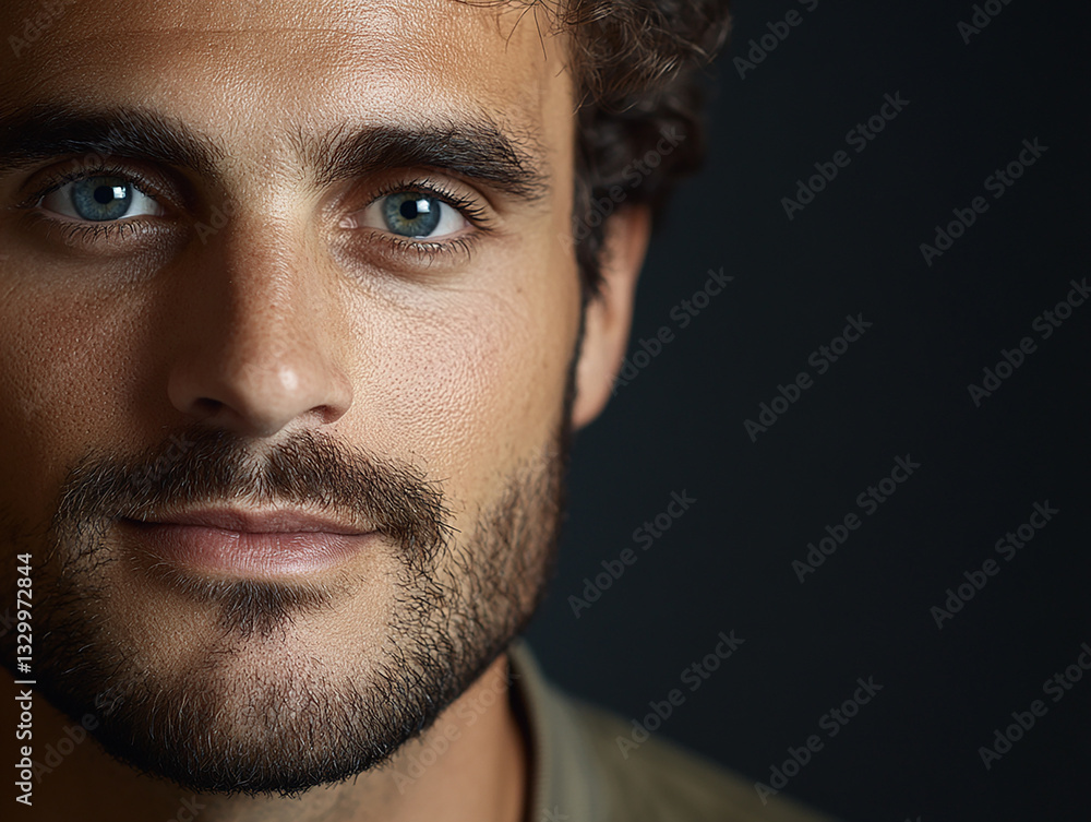 Fototapeta premium Man portrait close up, handsome male portrait close up