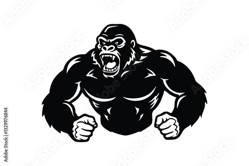 A black and white vector art illustration of a gorilla beating its chest.eps