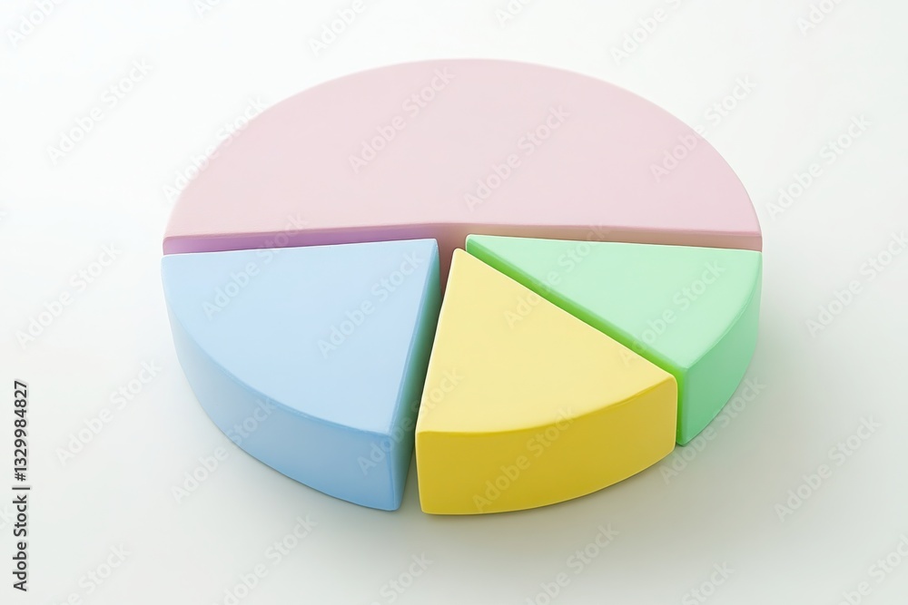 Obraz premium Pastel colored pie chart with soft pink, blue, yellow, and green segments