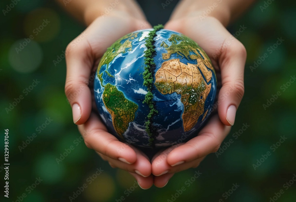Hands Holding Earth: Green vs. Drought — The Battle for Planet’s Future Hands Holding Earth: Green vs. Drought — The Battle for Planet’s Future