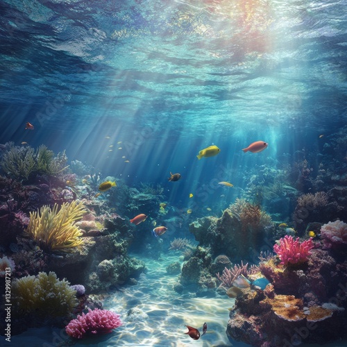 Wallpaper Mural Vibrant coral reef teeming with colorful fish in a tropical ocean environment during sunlit hours Torontodigital.ca