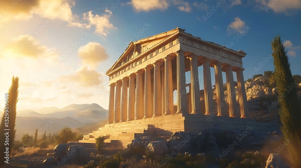 Fototapeta premium Parthenons towering columns bathed in golden hues of sunset image