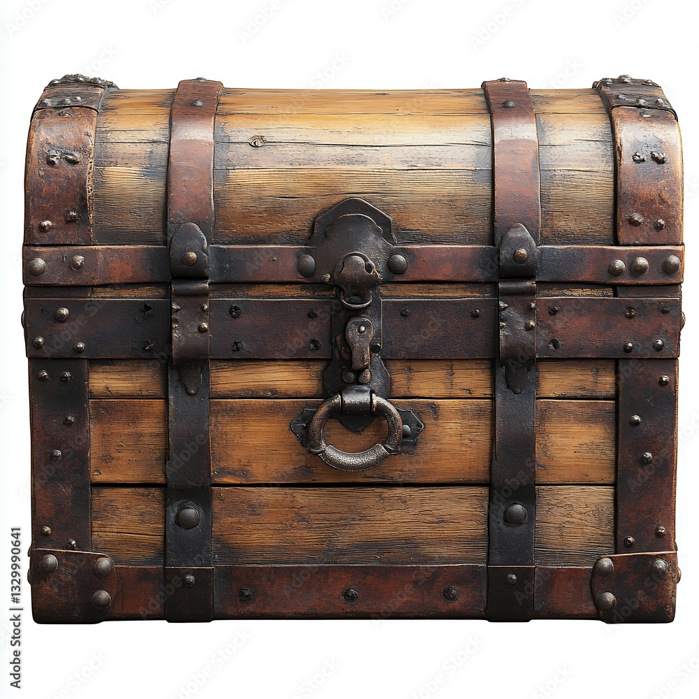 Fototapeta premium Antique Weathered Wooden Chest with Iron Bands and Rivets
