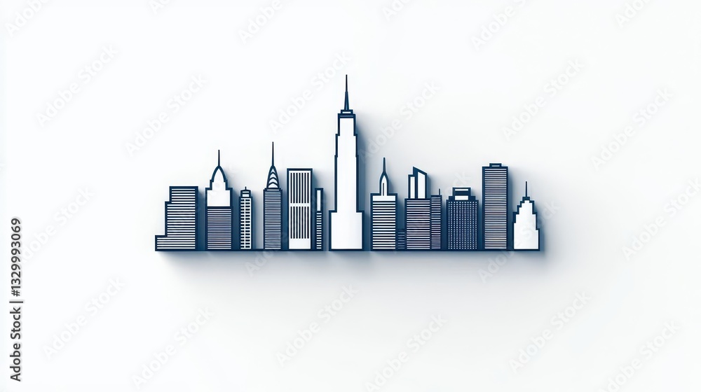 Fototapeta premium Simple lineart skyline symbolizing urban property investment, Property Investment, Minimalist architecture