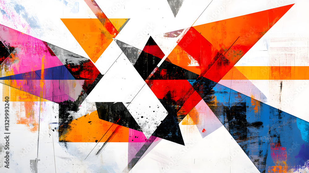 Fototapeta premium Abstract Geometric Composition Vibrant Triangles and Bold Hues