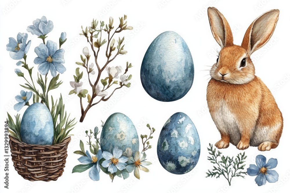 Easter Bunny With Speckled Blue Eggs