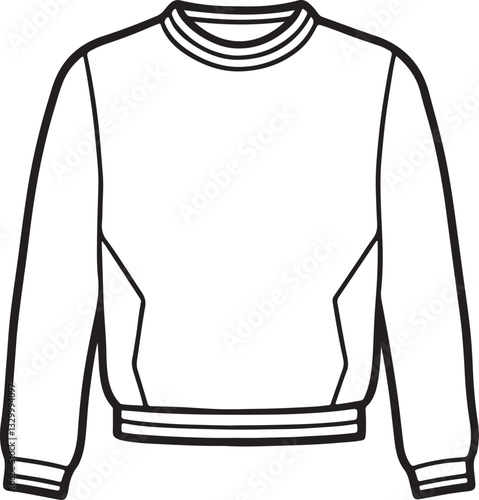 crew neck long t shirt line art, black outline, vector and illustration, coloring book page line art drawing