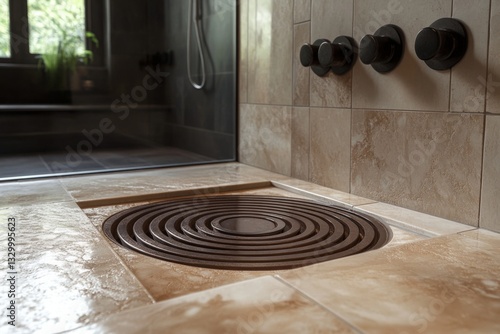 Textured Beige Floor With Circular Drain