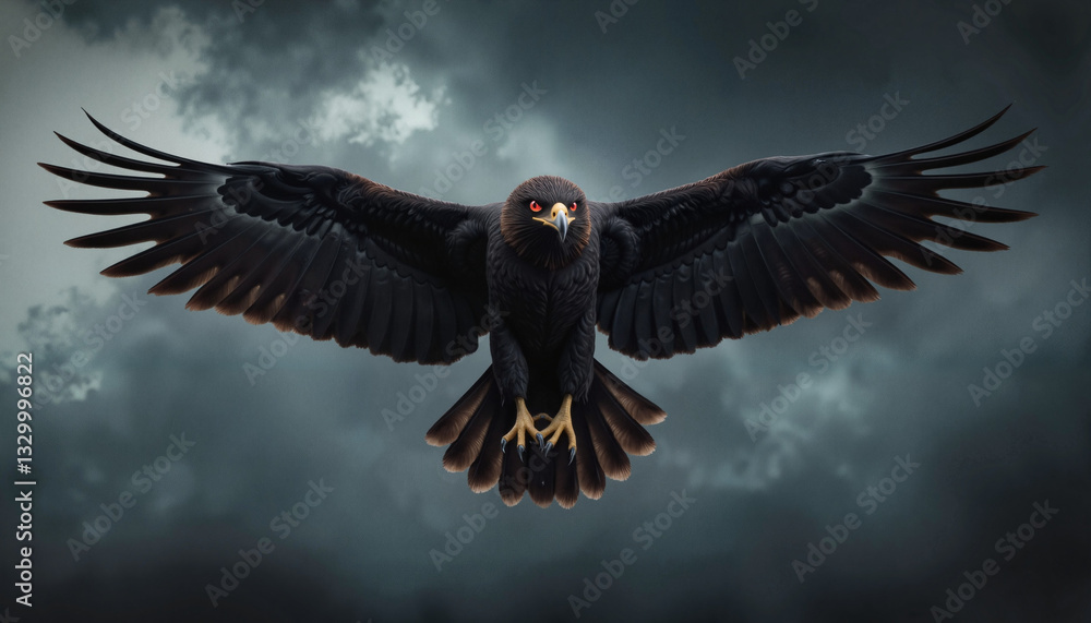 Obraz premium Majestic black eagle diving with wings spread, fury and power