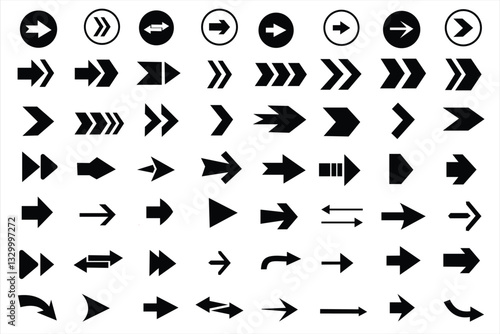 Collection of different arrow set vector design. Set of arrow icons. Arrows icon. Set of arrow outline. Arrows for web design. Cursor outline. Different shape and size pointer set.