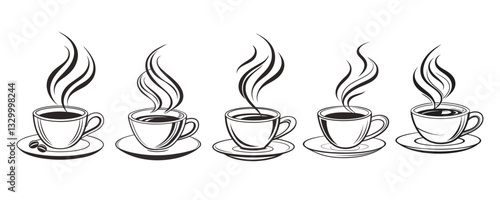 Black and White Coffee Cup Silhouette Collection.vector ilustration