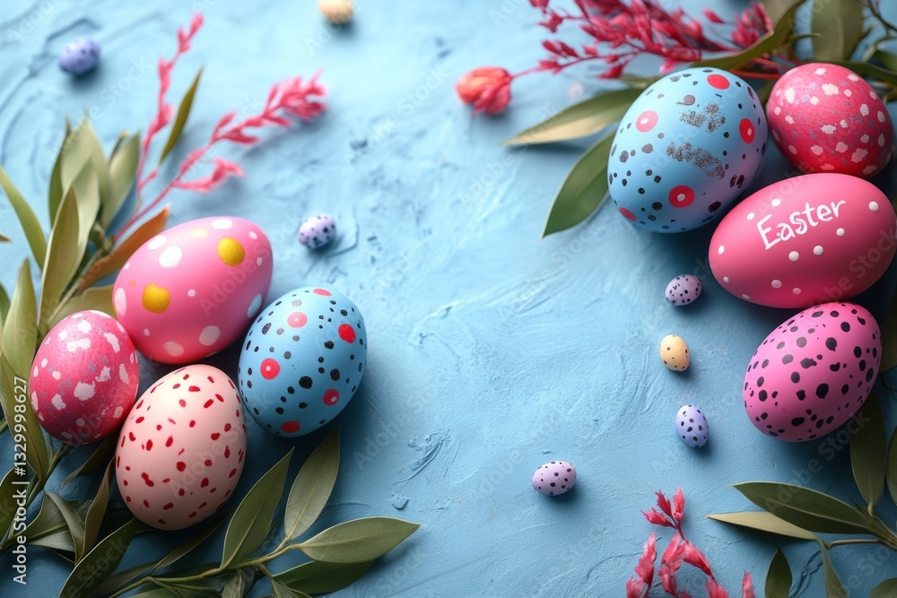 Pastel Easter Eggs With Spring Flowers