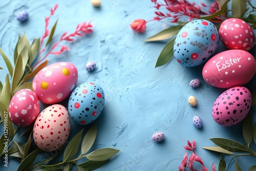 Obraz na płótnie Pastel Easter Eggs With Spring Flowers w salonie