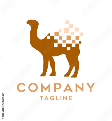 camel tech logo design template, bits and bytes logotype, animal technology company icon, camel byte vector concept