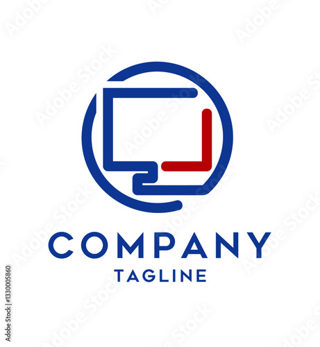 computer screen line art logo design, technology logo concept, it company logo template, lcd icon logo
