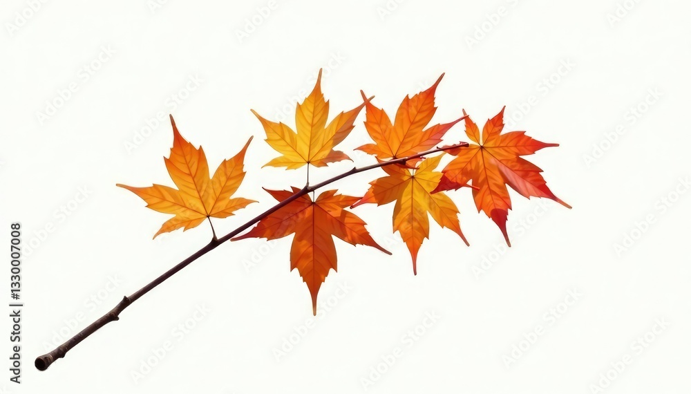 Single maple branch extending upwards towards the left on a white background, stretch, single Single maple branch extending upwards towards the left on a white background, stretch, single