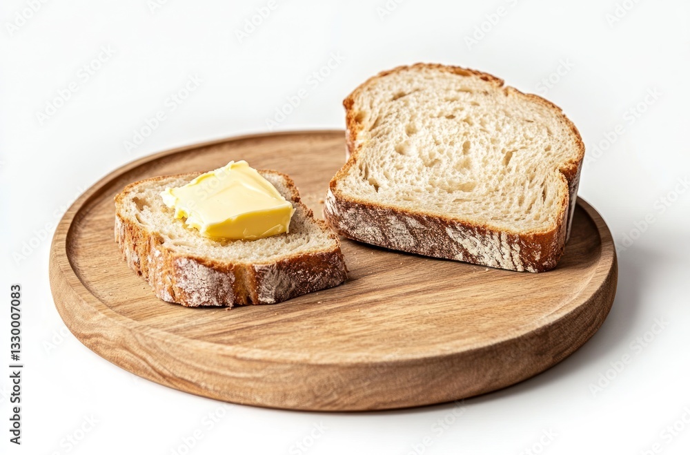 Serving Slice of Bread with Butter on Wooden Board for Breakfast Serving Slice of Bread with Butter on Wooden Board for Breakfast