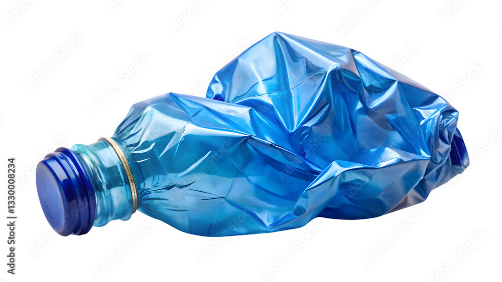 Fototapeta premium Crumpled Blue Plastic Bottle Isolated on White Background with Clipping Path