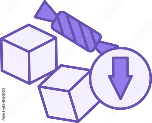 Colored Sugar Reduction Icon. Vector Illustration. Sugar Cubes and Candy. Healthy Eating. Healthy Lifestyle. Weight Loss Concept