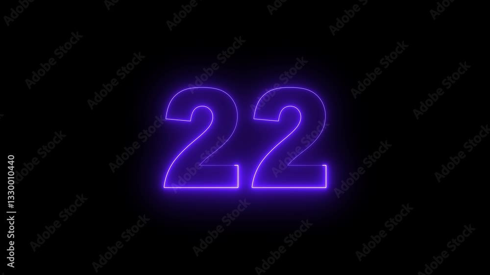 Abstract neon countdown 22 number 4k animation. Neon number 22 with alpha channel, Energy blue neon 22 number. Abstract neon countdown 22 number 4k animation. Neon number 22 with alpha channel, Energy blue neon 22 number.