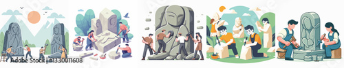 Vector of a person carving stone.