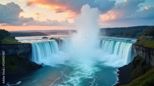 Majestic Waterfall Cascading Over Rocky Cliffs in a Serene Forest