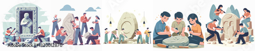 Vector of a person carving stone.