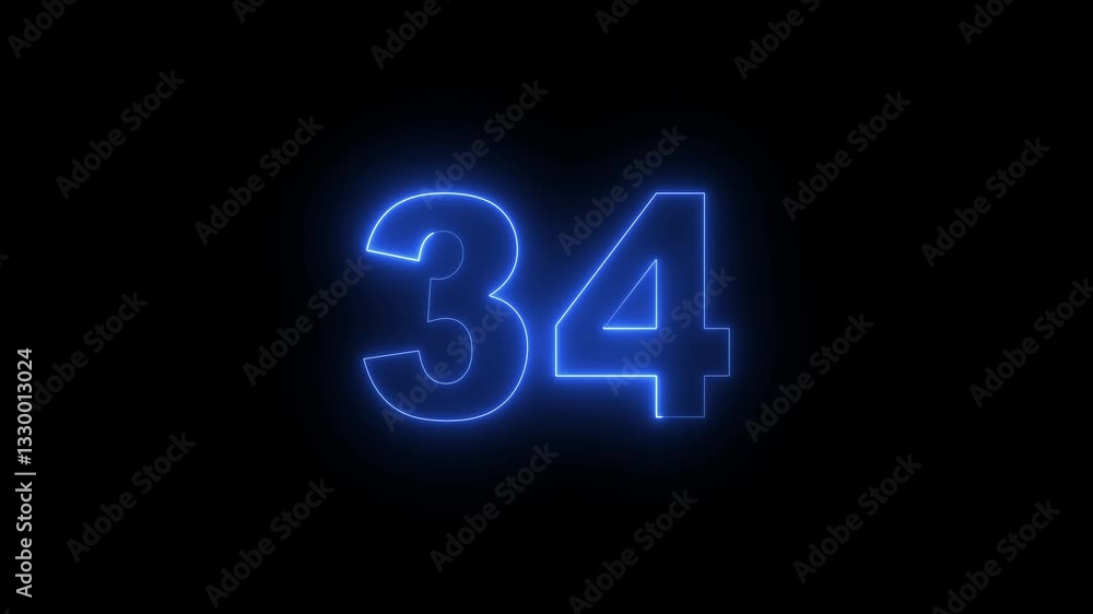Abstract neon countdown 34 number 4k animation. Neon number 34 with alpha channel, Energy blue neon 34 number animation . Abstract neon countdown 34 number 4k animation. Neon number 34 with alpha channel, Energy blue neon 34 number animation .